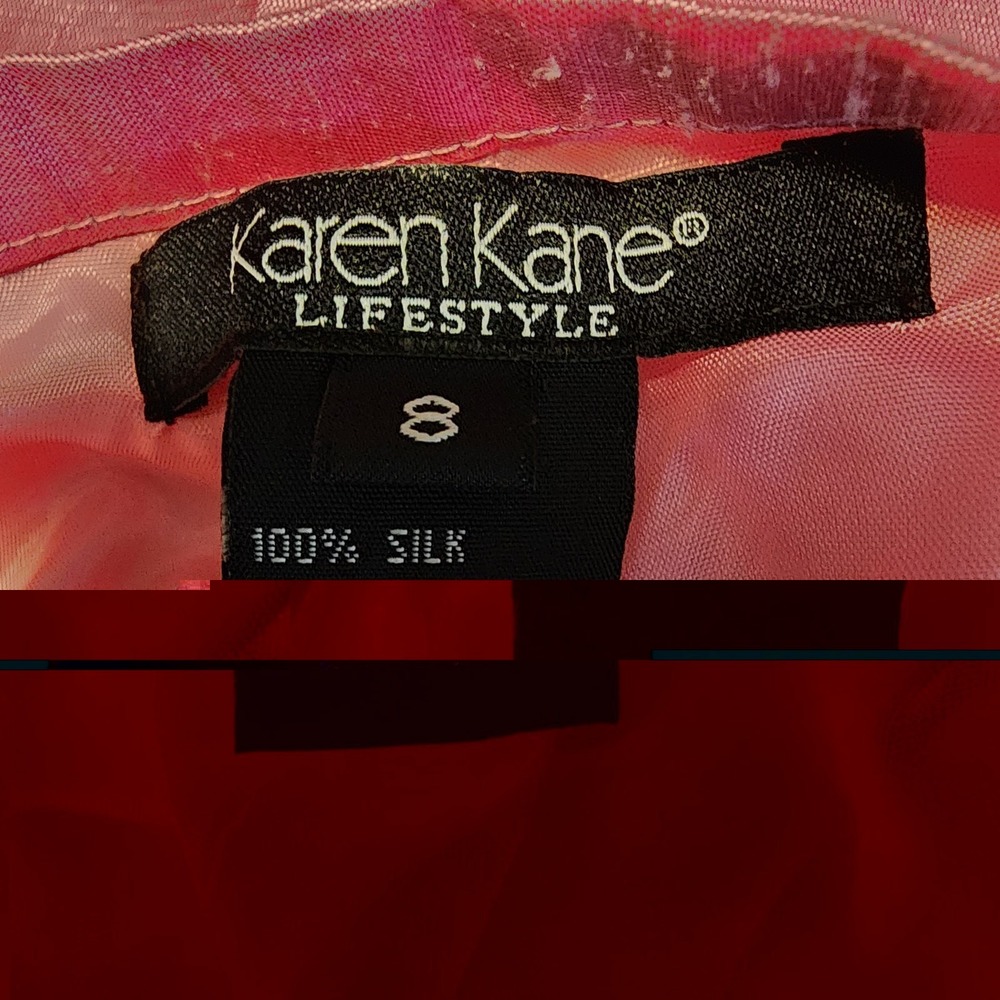 KAREN KANE Lifestyle Size 8 100% Silk Slubbed Shimmer Pink Bandless Ankle Pants - Picture 7 of 8